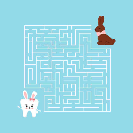 Easter tooth kids maze game illustration in cartoon style.のイラスト素材