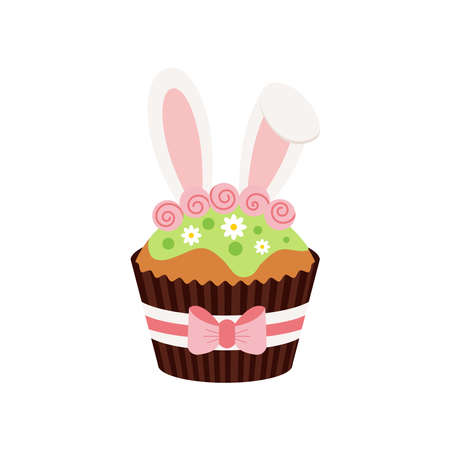Easter cupcake with bunny ears icon isolated on white background.のイラスト素材