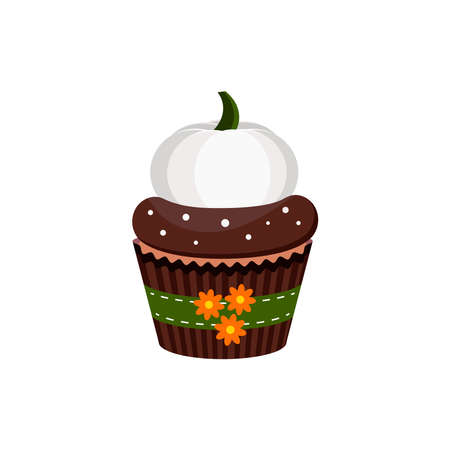 Cupcake with white pumpkin and chocolate cream dessert.のイラスト素材