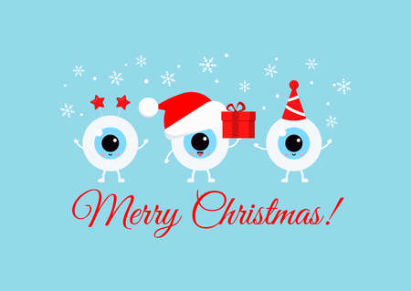 Christmas cute eye ball with xmas accessories smile on greeting card.のイラスト素材