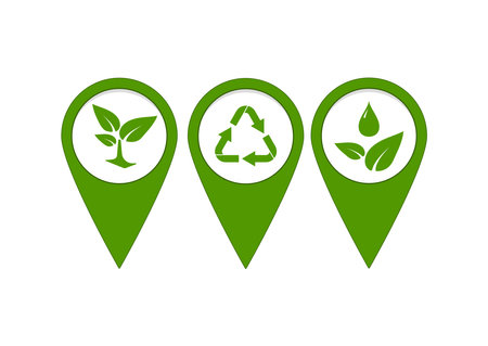 Eco location green map pin with leaf tree and recycling symbol setのイラスト素材