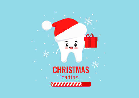 Chistmas tooth with gift in red Santa Claus hat and countdown bar.のイラスト素材