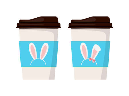 Easter coffee mug with cute bunny ears icon isolated on white background.のイラスト素材