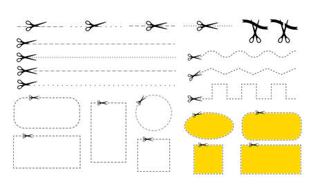 Scrissors cut dotted line mark icon set vector flat illustation.