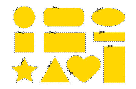 Scrissors cut coupon dotted line with dash icon set.のイラスト素材