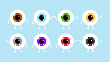 Cute eyeball emoticon different melanin level vector set isolated on white background.のイラスト素材