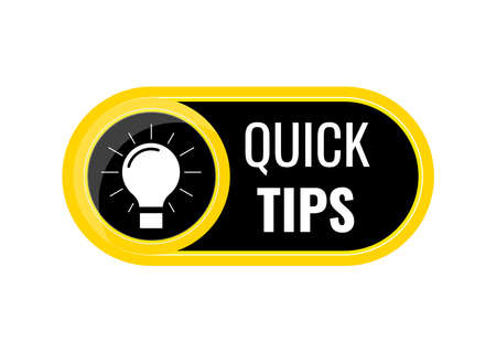 Quick tips button with light bulb badge vector icon.