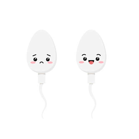 Cute sperm semen cell happy and sad character emoji set.
