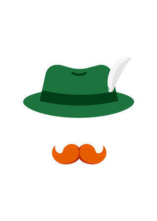 Oktoberfest green tirol hat with feather and mustache icon.のイラスト素材