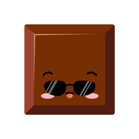 Cute square chocolate bar piece in sunglasses kids emoji character vector icon.のイラスト素材