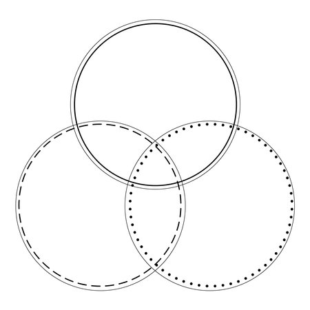 Venn diagram three line and dotted line merge circles chart infographic sign.のイラスト素材
