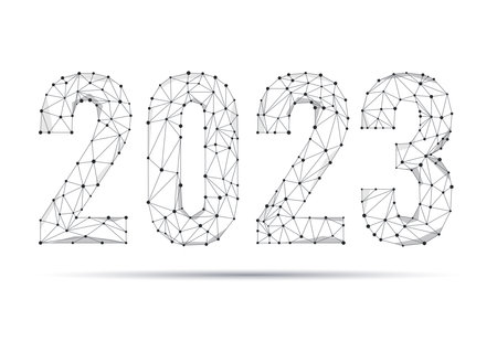 2023 wireframe Christmas and new year digital calendar date text vector sign.