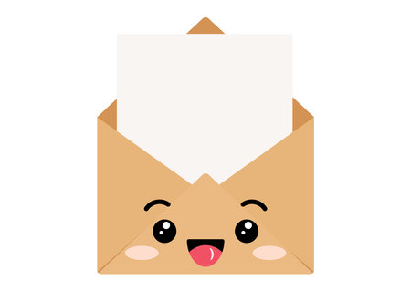 Cute kraft envelope with letter happy character vector clip art.のイラスト素材