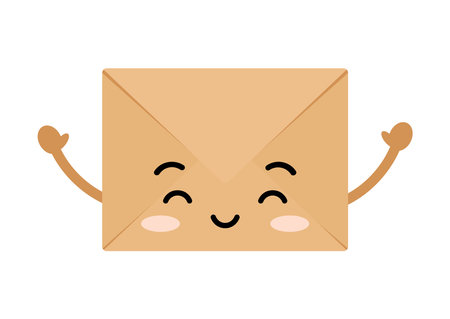 Craft happy envelope cute kawaii character with face and arms.のイラスト素材