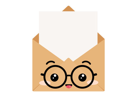 Cute kraft envelope with letter eyeglasses happy character vector clip art.のイラスト素材