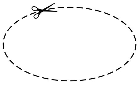 Scissors cut dotted line oval promo voucher with dash icon.のイラスト素材
