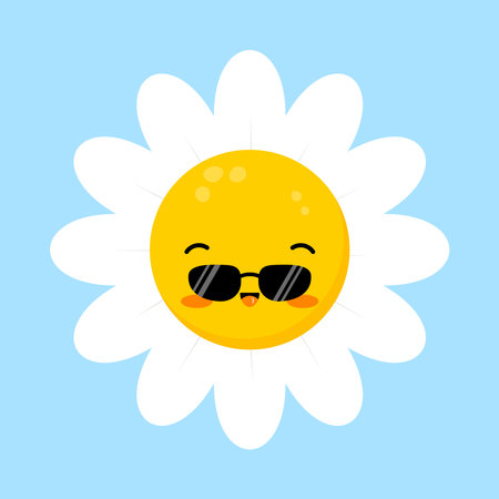 Daisy flower smile face happy cute character with sunglasses.のイラスト素材