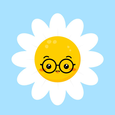 Daisy flower smile face with eyeglasses emoticon.のイラスト素材