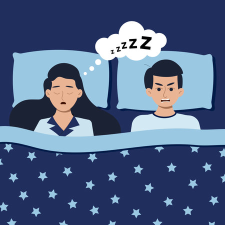 Man and woman zzz snore sleep at night in bed at home.のイラスト素材