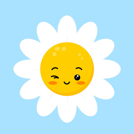 Daisy flower winking face happy cute character.のイラスト素材
