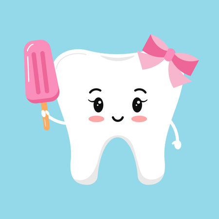 Cute tooth girl with ice cream clip art.のイラスト素材