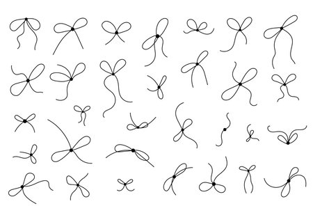 Bow on gift ribbon string vector silhouette icon set.のイラスト素材