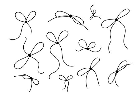 Bow on gift ribbon string vector silhouette icon set.のイラスト素材