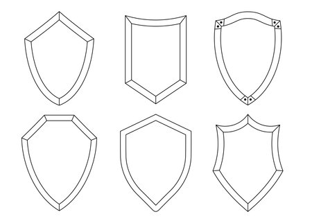 Shield line art vector icon protect and security outline symbol set.のイラスト素材