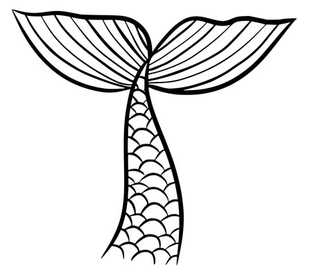 Mermaid tail cute vector black contour marine tale girl elementのイラスト素材