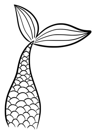 Mermaid tail cute vector black contour marine tale girl elementのイラスト素材