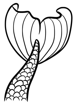 Mermaid tail cute vector black contour marine tale girl elementのイラスト素材