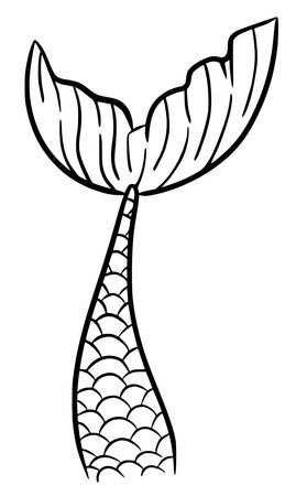 Mermaid tail cute vector black contour marine tale girl elementのイラスト素材