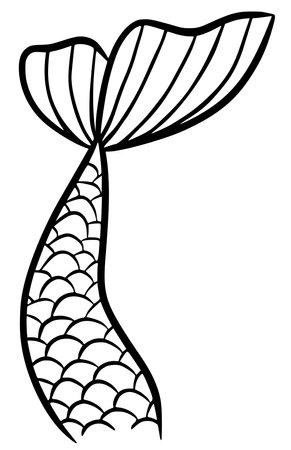 Mermaid tail cute vector black contour marine tale girl elementのイラスト素材