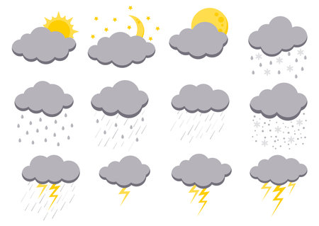 Clouds rain bad weather icon set isolated on white background.のイラスト素材