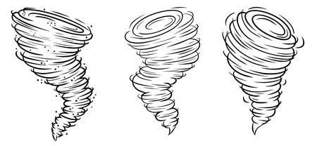 Tornado whirlwind vector icon set black line vortex isolated on white background collection.のイラスト素材