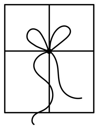 Gift with bow on ribbon string vector silhouette icon.のイラスト素材