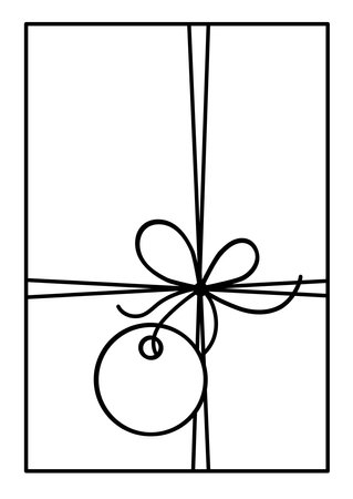 Gift with bow label tag on ribbon string vector silhouette icon.のイラスト素材