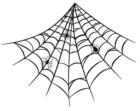 Spider on web simple black silhouette icon for Halloween isolated on white background.のイラスト素材