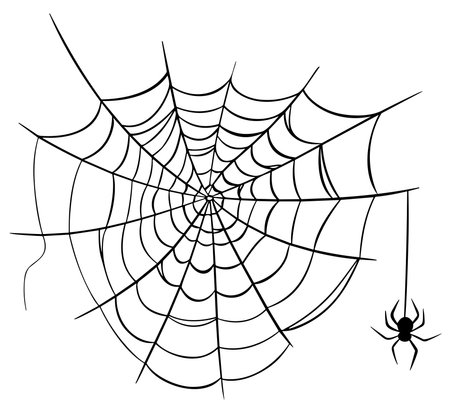 Spider on web simple black silhouette icon for Halloween isolated on white background.のイラスト素材