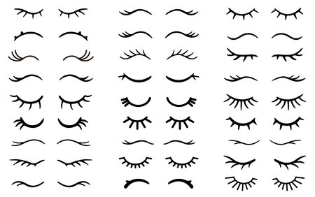 Closed eye with eyelashes cute vector icon set for cartoon character illustration.のイラスト素材
