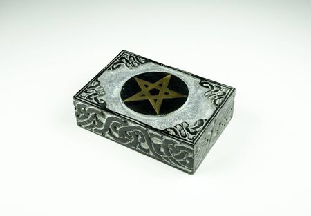 Closed box with esoteric and mystical motifs engravingの写真素材