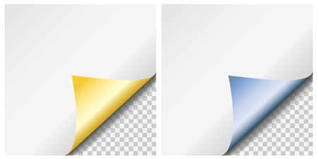 Set of two realistic vector colorful metallic shiny curled paper corners with transparent backgroundのイラスト素材