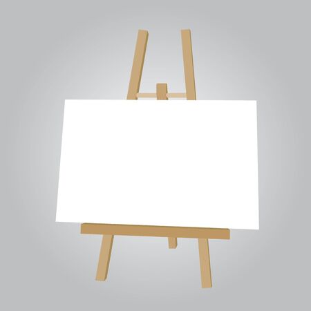 Vector illustration of wooden easel with blank white paper, isolated on grey backgroundのイラスト素材