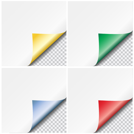 Set of colorful vector paper curled corners isolated on transparent backgroundのイラスト素材