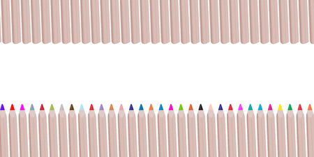 Colorful wooden pencils or crayons like a series of rainbow colors. Suitable for text placement. Isolated vector illustration on a backgroundのイラスト素材
