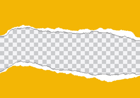 Vector illustration of torn yellow paper with transparent background isolated on white background suitable for text insertion.のイラスト素材