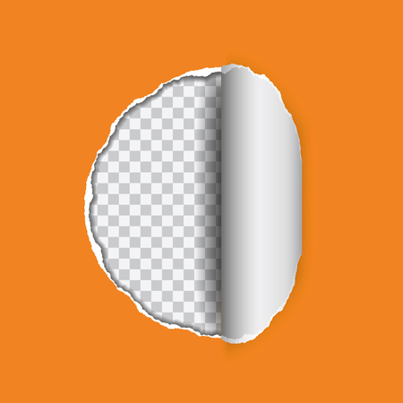 vector realistic illustration of orange torn paper with rolled edge on transparent background with frame for textのイラスト素材