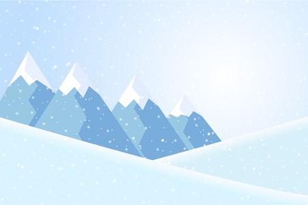Vector illustration of winter mountain landscape with snow and blue sky, suitable as Christmas greeting cardのイラスト素材