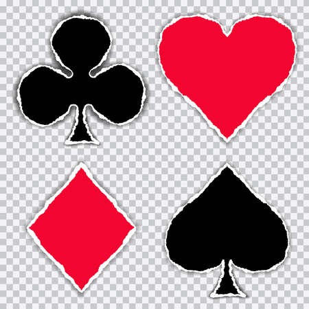Torn paper in the shape of card symbols of red and black, isolated on a transparent background - vectorのイラスト素材