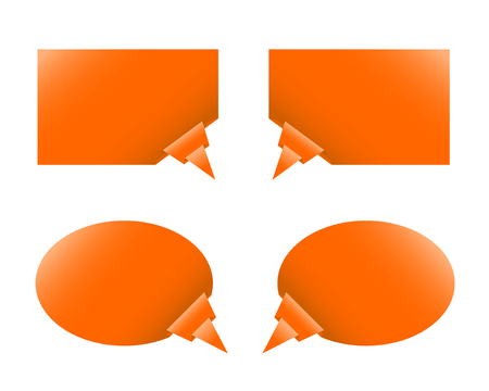 Orange paper speech bubbles or labels with bent corner as origami vectorのイラスト素材